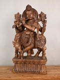 Handcrafted Wooden Krishna Statue – Flute Playing Lord Krishna Sculpture