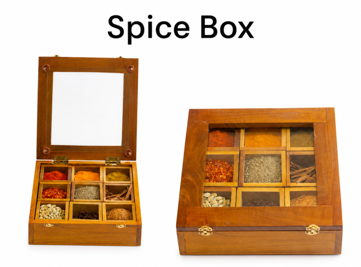 Wooden Spice Box – 9 Compartment Storage Organizer