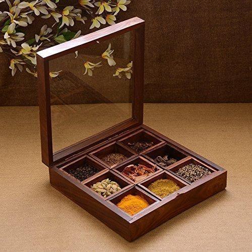 Wooden Spice Box – 9 Compartment Storage Organizer